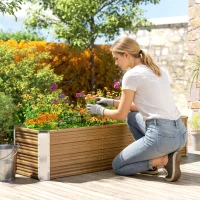 Outsunny 6' x 1.5' x 1.3' Galvanized Raised Garden Bed, Elevated Large Metal Planter Box w/ Install Gloves, Brown Wood Effect(m-10)