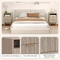 HOMCOM Nightstands Set of 2, Modern Bedside Tables with Charging Station, 2 Drawers and Open Shelf, Grey(m-7)