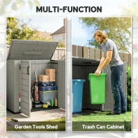 Outsunny 33 Cu.ft Plastic Outdoor Storage Shed, Storage Cabinet Tool Box with Lockable Double Doors and Flip-Top Lid Light Grey(m-4)