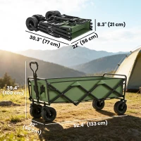 Outsunny 130L Folding Garden Cart with Wheels, Heavy-Duty Collapsible Wagon with Brakes, Green(m-3)