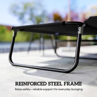 Outsunny Outdoor Folding Lounge Chair, Steel Tanning Chair with Reclining Back, Breathable Mesh for Beach, Yard, Patio, Black(m-7)