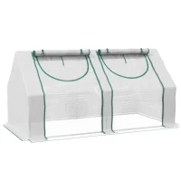 Outsunny 6' x 3' x 3' Portable Mini Greenhouse, Garden Green House Kit with 2 PE/Plastic Covers, Steel Frame and 2 Roll Up Zipper Windows, White(m-11)