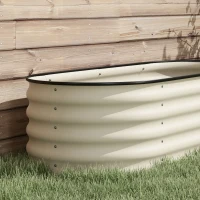 Outsunny 6.5 x 2 x 1.5 FT Galvanized Steel Raised Garden Bed, Metal Garden Bed Planter Box with Safety Edging, Cream White(m-9)