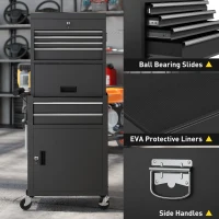 HOMCOM Large Tool Cabinet, 3-in-1 Rolling Tool Chest, Detachable Tool Storage Organizer with 6 Drawers and Pegboard, Black(m-9)