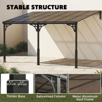 Outsunny 13' x 10' Lean to Gazebo, Hardtop Wall Mounted Outdoor Pergola with Polycarbonate Roof and Metal-Aluminium Frame(m-7)