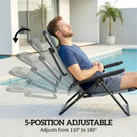 Outsunny Set of 2 Beach Chair 5-Position Adjustable Folding Camping Chair with Headrest Armrests Light Grey(m-5)