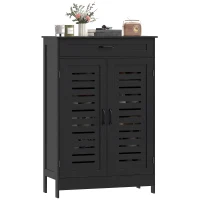 HOMCOM Shoe Cabinet with Louvered Doors, Modern Shoe Storage Cabinet with Drawer and Adjustable Shelves, Black(m-2)