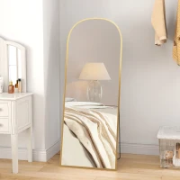HOMCOM Arched Standing Mirror, 64" x 24" Full Length Mirror, Free Standing or Wall Mounted for Living Room, Bedroom, Gold(m-1)