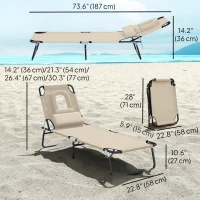 Outsunny Outdoor Lounge Chair, Garden Folding Chaise Lounge w/ Adjustable Backrest, Face Hole and Support Pillow, Beige(m-3)