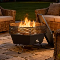 Outsunny 20" Outdoor Fire Pit, Foldable Propane Firepits with Lid, Portable Firepit for Patio Backyard Camping, Black(m-10)