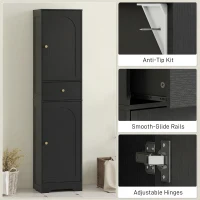 HOMCOM 67" Tall Bathroom Cabinet, Slim Bathroom Storage Cabinet with 2 Doors, Drawer and Adjustable Shelf, Black Wood Grain(m-7)