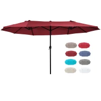 Outsunny 15ft Double-sided Patio Umbrella with Twin Canopy, Extra Large Outdoor Parasol with Crank for Pool, Deck, Market, Wine Red(m-9)