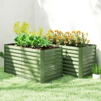 Outsunny Set of 2 Galvanized Metal Planters for Outdoor Plants, 4' x 2' x 2' Raised Garden Bed, Light Green(m-10)