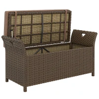 Outsunny 2-In-1 Outdoor Storage Bench, 29 Gallon Wicker Deck Box with Handles and Cushion, Tan(m-11)