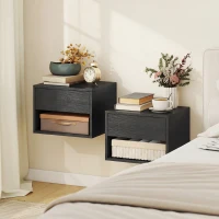 HOMCOM Floating Nightstand Set of 2, Wall Mounted Bedside Table with Drawer for Bedroom Black(m-1)