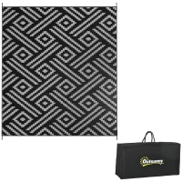 Outsunny Reversible Outdoor Rug Waterproof Plastic Straw RV Rug with Carry Bag, 8' x 10', Black and Grey Geometric(m-11)