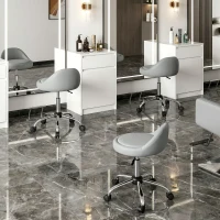 HOMCOM Salon Stool, Adjustable Rolling Stool, Grey(m-9)