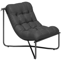 Outsunny Outdoor Patio Chair, Comfy Sling Lounge Chair with Cushion, Breathable Wide Seat, Steel Frame, Dark Grey(m-11)
