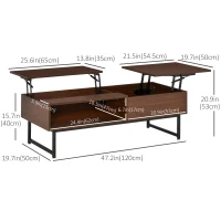 HOMCOM Modern Lift Top Coffee Table with Hidden Storage Compartment and Metal Frame, Center Table for Living Room, Brown(m-3)