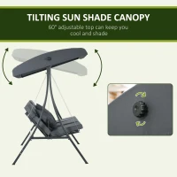 Outsunny 3-Person Patio Swing Chair, Outdoor Porch Swing Bench with Adjustable Canopy, Cushioned Seat, Dark Grey(m-5)