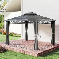 Outsunny 10' x 12' Outdoor Gazebo Canopy, Double Roof Hardtop Gazebo with Polycarbonate Roof, Steel Frame, Nettings and Curtains(m-3)