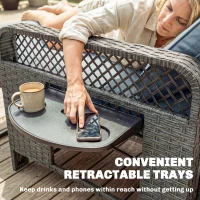 Outsunny 2 Pieces Patio Lounge Chair Set with Cushions, PE Wicker Outdoor Chaise Lounge with Adjustable Backrest, Side Trays(m-7)