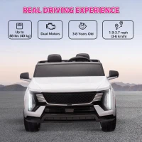 Qaba 2-Seater Ride on Truck, 12V Cadillac Escalade Licensed Kids Electric Car with Remote , Spring Suspension, White(m-5)