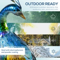 Outsunny Peacock Garden Statue Lawn Ornament Steel Garden Decor Bird Statue with Stakes 9.8" W x 11.4" D x 23.2" H Multi-coloured(m-5)