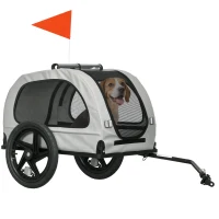 Aosom Dog Bike Trailer with Mesh Windows, Safety Leash, Safety Flag, Doors, for Small Medium Dogs Travel, Light Grey(m-11)