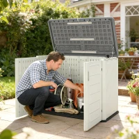 Outsunny 35 Cu.Ft Outdoor Storage Cabinet, Waterproof HDPE Outdoor Storage Shed with Lockable Doors and Openable Top(m-1)