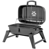 Outsunny Charcoal BBQ Grill, Foldable Barbecue Grill with Warming Rack, Adjustable Vent, Thermometer, Handles, Black(m-2)