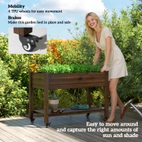 Outsunny Mobile Raised Garden Bed Elevated Wood Planter Box with Lockable Wheels, Storage Shelf for Herbs Vegetables, Carbonized(m-5)