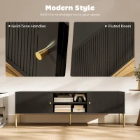 HOMCOM TV Stand for TVs up to 65", Entertainment Center with 2 Open Shelves, 2 Cabinets and Steel Legs for Living Room, Black(m-4)