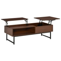 HOMCOM Modern Lift Top Coffee Table with Hidden Storage Compartment and Metal Frame, Center Table for Living Room, Brown(m-2)