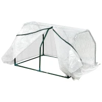 Outsunny 39" x 28" x 24" Portable Mini Greenhouse PE Grow House with Zipper Door Gardening Plant Cover Steel Frame(m-9)