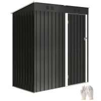 Outsunny 5 x 3 ft Outdoor Storage Shed, Lean-to Metal Garden Shed with Lockable Door and Vents, Dark Grey(m-11)
