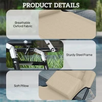 Outsunny Outdoor Lounge Chair, Garden Folding Chaise Lounge w/ Adjustable Backrest, Face Hole and Support Pillow, Beige(m-6)