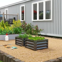 Outsunny 2' x 2' x 1' 2-Pieces Raised Garden Bed w/ Galvanised Steel Frame for Vegetables Flowers Herbs, Black(m-9)