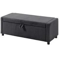 HOMCOM Storage Ottoman, Upholstered Corduroy End of Bed Bench with Thick Padding, Storage Bench for Bedroom, Dark Grey(m-2)