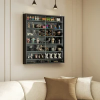 HOMCOM 7-Tier Display Cabinet, Shot Glass Display Case, Glass Curio Cabinet with 2 Glass Doors and 6 Adjustable Shelves, Black(m-8)