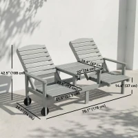 Outsunny Outdoor Bench with Wheels and 3-Position Adjustable High Back, 2 Seater Outdoor Loveseat with Umbrella Hole, Grey(m-3)