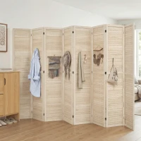 HOMCOM 5.6 Ft. Tall 8-Panel Room Divider, Pegboard Panel Folding Privacy Screen, Partition Wall Divider for Bedroom, Natural(m-1)