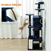 PawHut 63" Cat Tree, Multi-Level Cat Tower with Scratching Posts, Cat Condos, Bed, Platforms, Ramp, Toy Ball, Dark Blue(m-7)