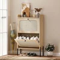 HOMCOM Shoe Cabinet with 2 Flip Drawers, Boho Narrow Shoe Storage Cabinet, Oak(m-8)