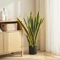Outsunny 30" Artificial Snake Plant with 21 Leaves in Pot, Decorative Fake Plant for Home, Office, and Living Room, Green(m-1)