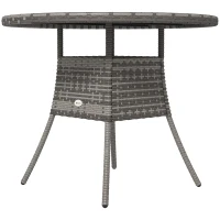 Outsunny 35.4" Outdoor Wicker Dining Table, PE Rattan Patio Furniture with Wood-plastic Composite Top, Grey(m-2)