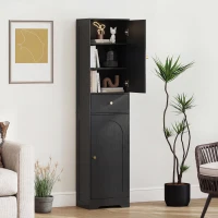 HOMCOM 67" Tall Bathroom Cabinet, Slim Bathroom Storage Cabinet with 2 Doors, Drawer and Adjustable Shelf, Black Wood Grain(m-9)