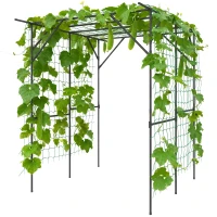 Outsunny Garden Arch Trellis, 6.4FT Tall Metal Plant Support Trellis Archway with Climbing Net for Climbing Plants(m-2)