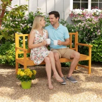 Outsunny Wooden Bench with Liftable Middle Table, Outdoor Bench, Patio Loveseat for Porch, Backyard, Seats 2-3 People(m-8)