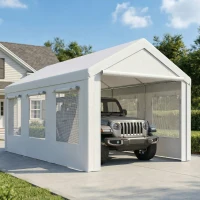 Outsunny 10' x 20' Heavy Duty Carport, Height Adjustable Portable Garage Car Canopy Tent Shelter with Doors, Windows, White(m-1)